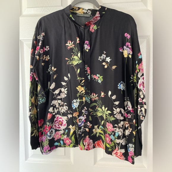 LOLA | Imported Italian Floral Black Silk Blouse | M| NWT - Picture 1 of 6